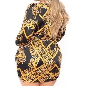 BAROQUE PRINTED TULIP HEM DRESS GOLD/BLACK 3X NWOT